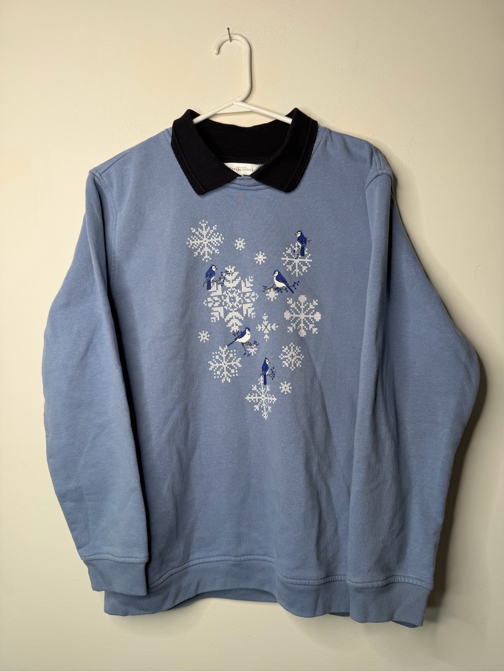 Vintage Northern Reflections Blue Jay Snowflake Fleece Sweatshirt XL Winter Bird - Picture 2 of 9